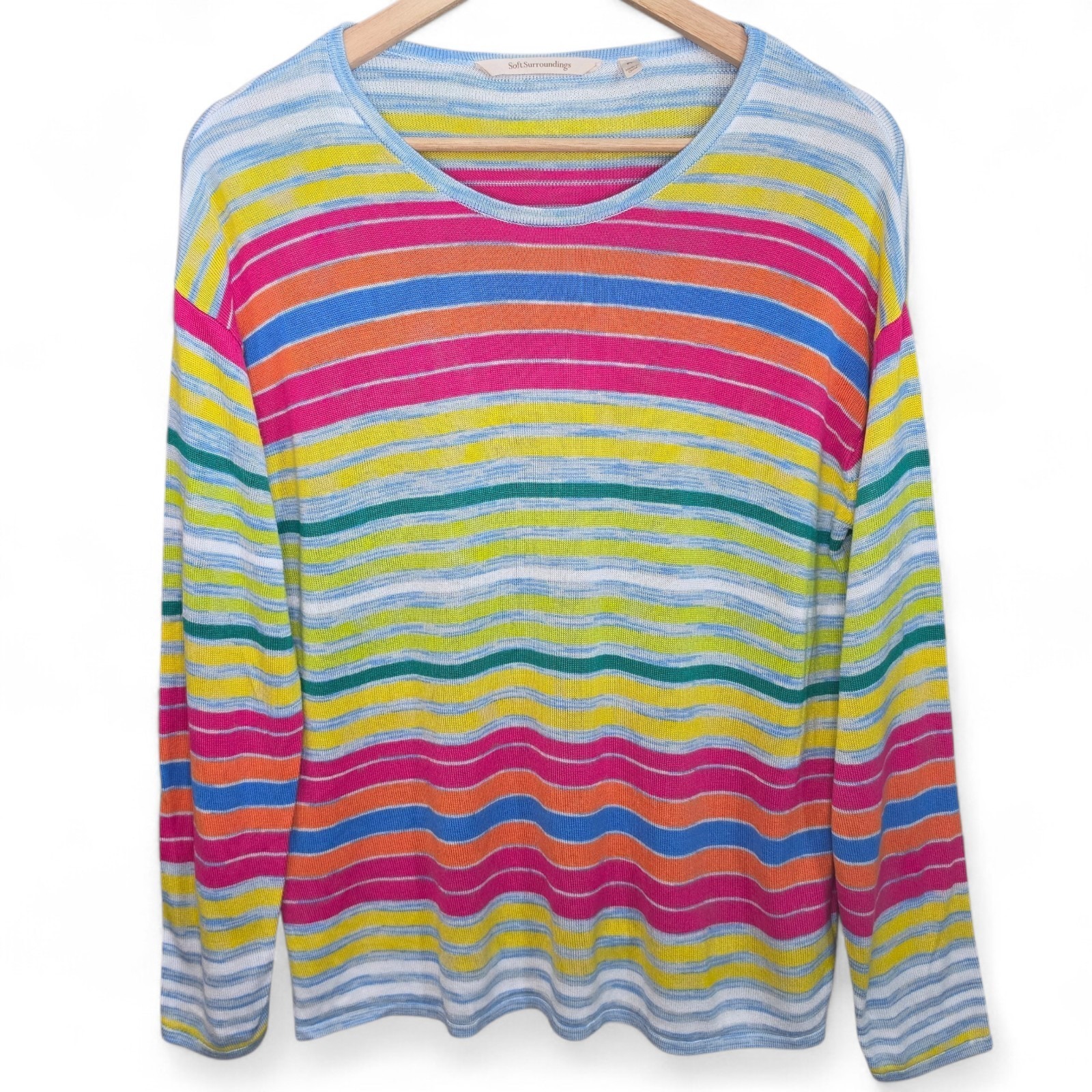 Soft Surroundings Top Womens Pl Petite Large Pink Striped Knit Long Sleeve